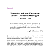 Couverture : Humanism and Anti-Humanism: Levinas, Cassirer and Heidegger